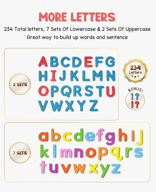 Classroom Magnetic Alphabet Letters Kit 234 Pcs with Double-Side Magnet Board - Gamenote Foam Alphabet Letters for Preschool Kids Toddler Spelling and Learning Colorful - LumeraKids