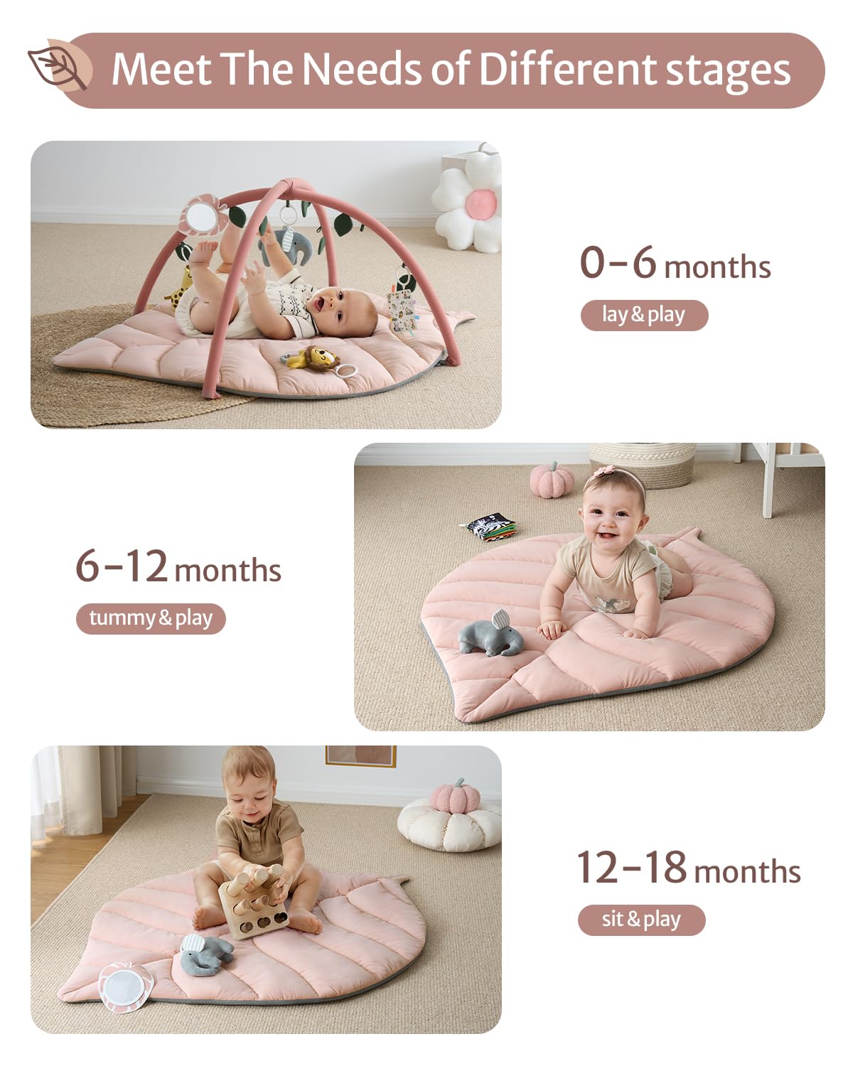 Tapis d'Éveil Bébé Feuille Géante — 6 Jouets Détachables | Blissful Diary - LumeraKids