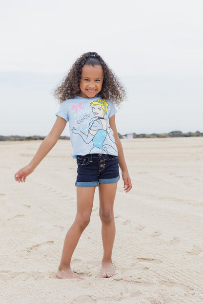 Pack 4 T-Shirts Manches Courtes Disney Princesses | 100% Coton | Imprimé Pailleté