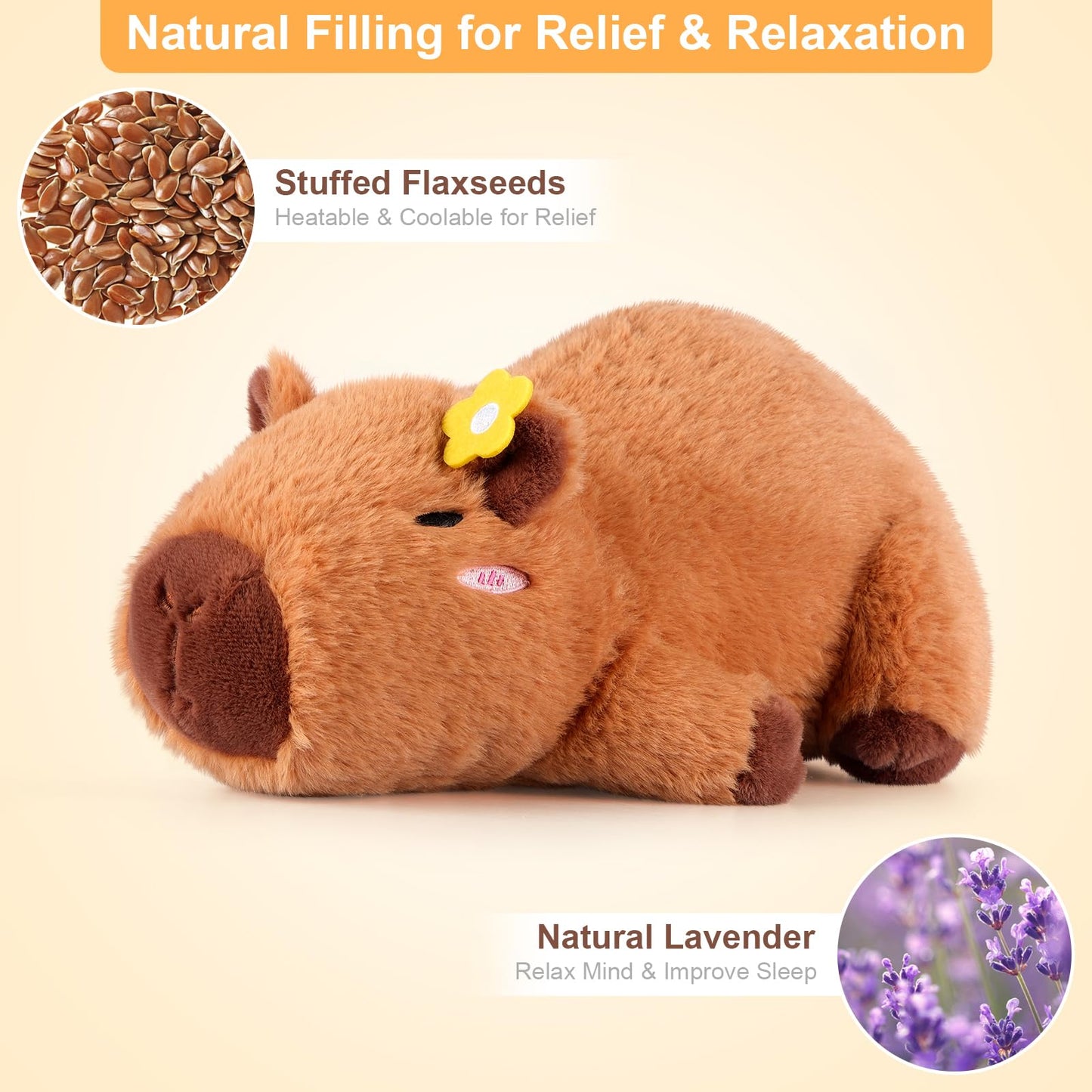 Peluche Capybara Chauffante & Rafraîchissante – Soulagement Naturel, Parfum Lavande | Cadeau Enfants & Adultes
