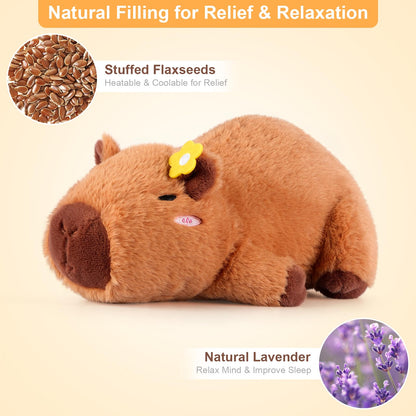 Peluche Capybara Chauffante & Rafraîchissante – Soulagement Naturel, Parfum Lavande | Cadeau Enfants & Adultes