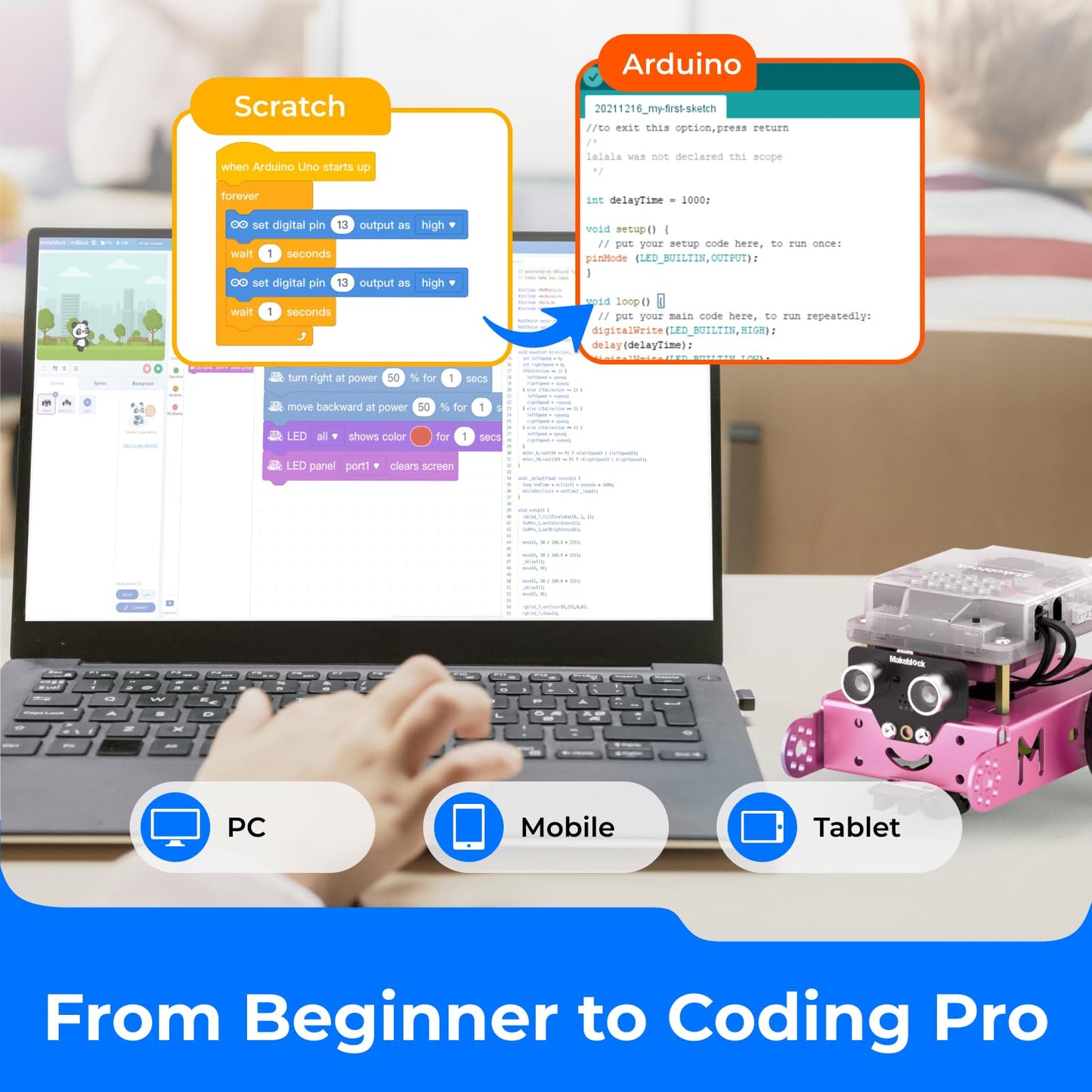 Kit Robot Makeblock mBot avec Boîte de Codage Scratch – Projets STEM pour Enfants 8-12 ans | Programmation Scratch & Arduino
