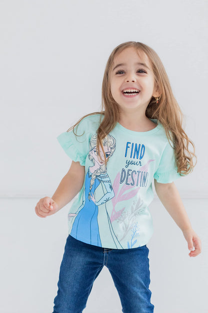 Pack 4 T-Shirts Manches Courtes Disney Princesses | 100% Coton | Imprimé Pailleté