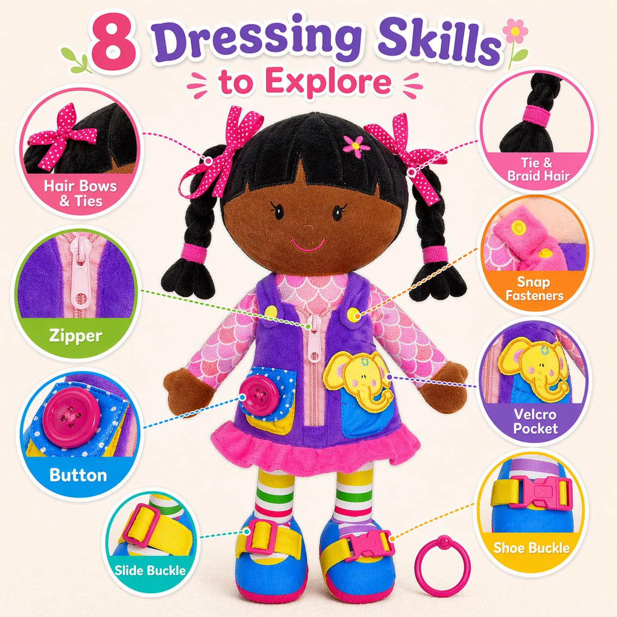 Poupée Éducative Dressy Friends – Prénom Personnalisable | Montessori Apprendre à S'habiller | Cadeau Filles & Garçons 2 ans+