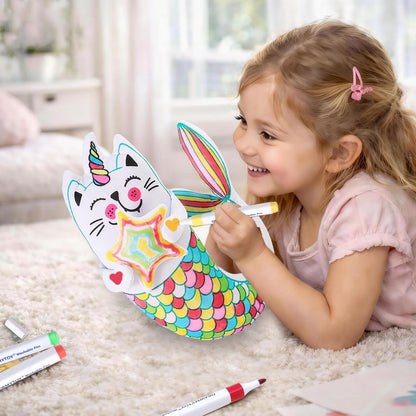 DRAWMYTOY Peluche à Colorier Doodle — 12 Marqueurs Lavables, Lavable en Machine | 3-8 Ans