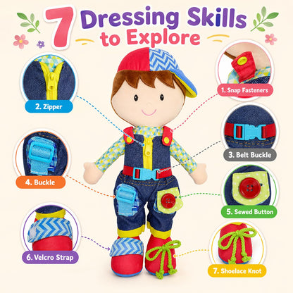 Poupée Éducative Dressy Friends – Prénom Personnalisable | Montessori Apprendre à S'habiller | Cadeau Filles & Garçons 2 ans+