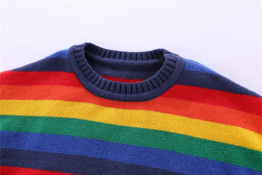 Chandail Tricoté Arc-en-Ciel Enfant | Col Rond | Rayures Colorées