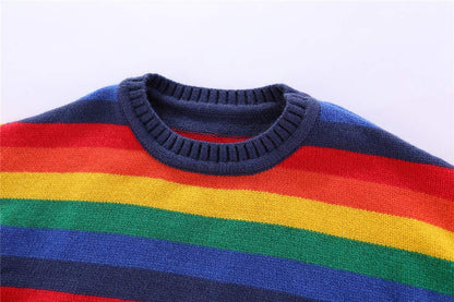 Chandail Tricoté Arc-en-Ciel Enfant | Col Rond | Rayures Colorées