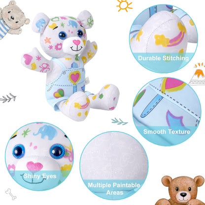 DRAWMYTOY Peluche à Colorier Doodle — 12 Marqueurs Lavables, Lavable en Machine | 3-8 Ans