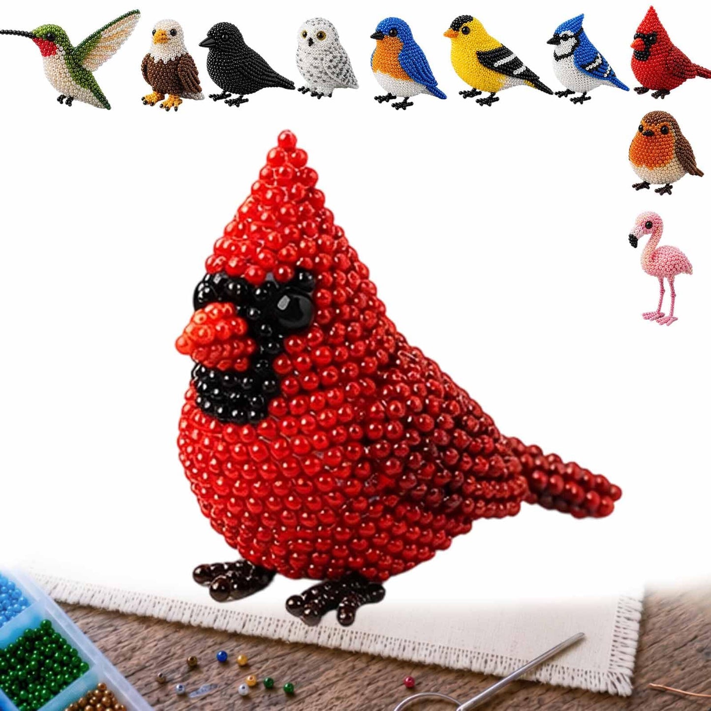 Kit DIY Oiseaux en perles 3D – Broderie artisanale pour adultes et débutants