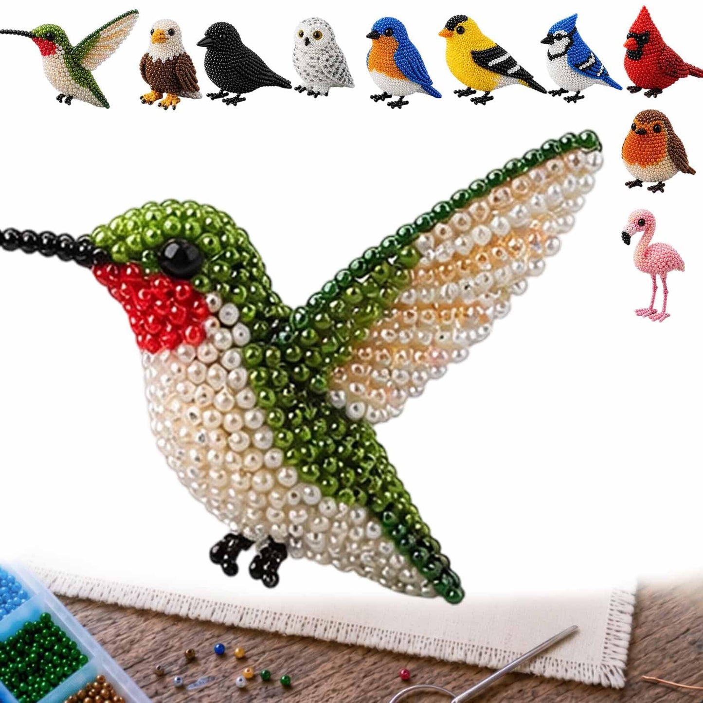 Kit DIY Oiseaux en perles 3D – Broderie artisanale pour adultes et débutants
