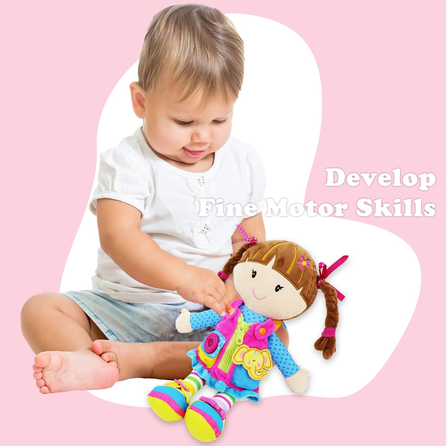 Poupée Éducative Dressy Friends – Prénom Personnalisable | Montessori Apprendre à S'habiller | Cadeau Filles & Garçons 2 ans+