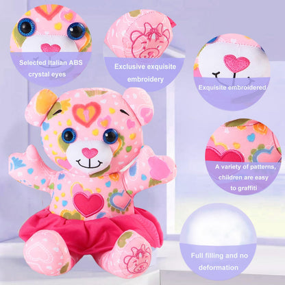 DRAWMYTOY Peluche à Colorier Doodle — 12 Marqueurs Lavables, Lavable en Machine | 3-8 Ans