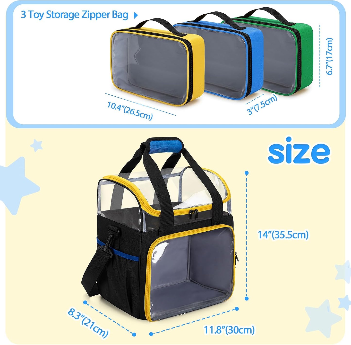 Rexmica – Lot de 4 Sacs de Rangement Jouets | 1 Grand + 3 Petits | Double couche & fenêtre transparente | Briques & LEGO - LumeraKids