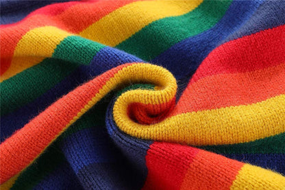 Chandail Tricoté Arc-en-Ciel Enfant | Col Rond | Rayures Colorées