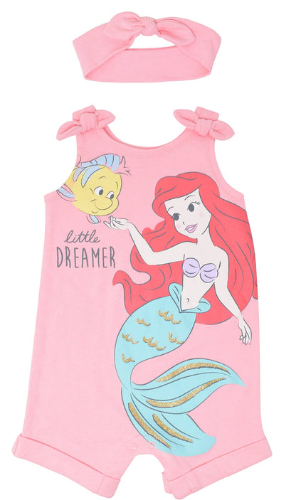Barboteuse Princesses Disney avec Bandeau | Imprimé Pailleté | Nouveau-né à 5T
