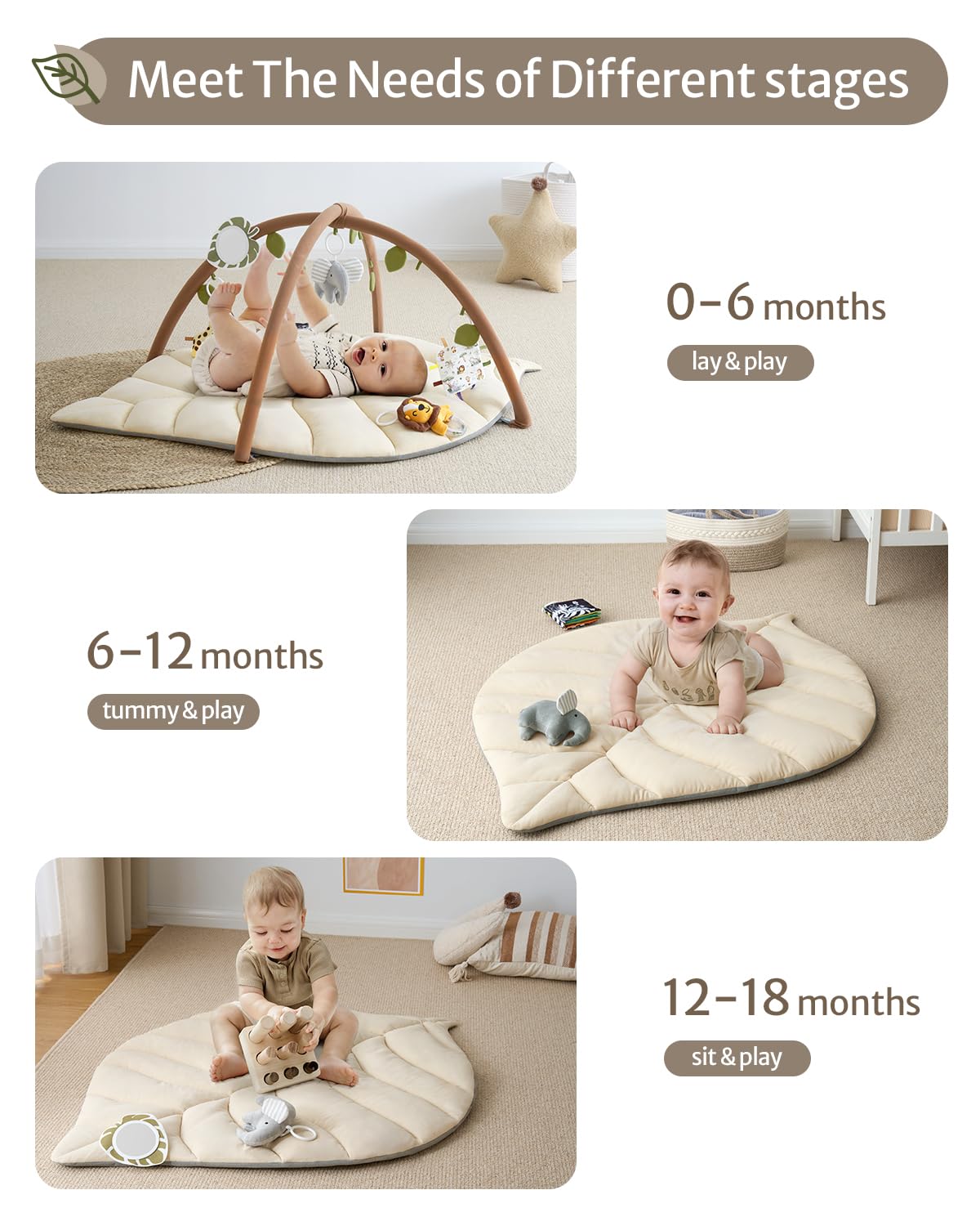 Tapis d'Éveil Bébé Feuille Géante — 6 Jouets Détachables | Blissful Diary - LumeraKids