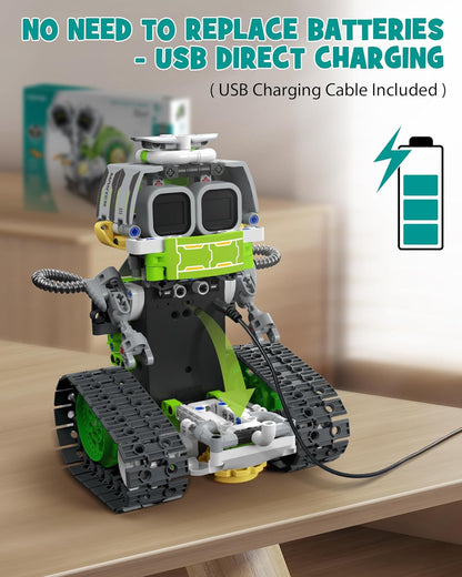 Opmind 5-in-1 STEM RC Robot Building kit, 478Pcs App Coding, Boys Age 6-12 | 1 set transforms into 5 models, Kids DIY Sound Light Interactive Science Set, LED eyes, coding play. Christmas Birthday Gifts - LumeraKids