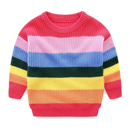 Chandail Tricoté Arc-en-Ciel Enfant | Col Rond | Rayures Colorées