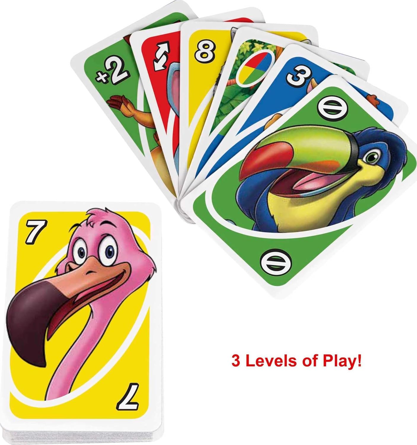 Mattel Games UNO Junior — 45 Cartes, Animaux du Zoo, 3 Niveaux de Jeu | Dès 3 Ans