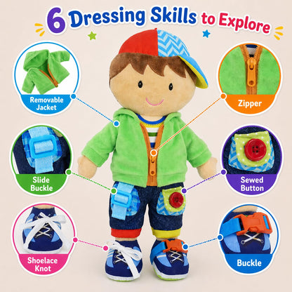 Poupée Éducative Dressy Friends – Prénom Personnalisable | Montessori Apprendre à S'habiller | Cadeau Filles & Garçons 2 ans+