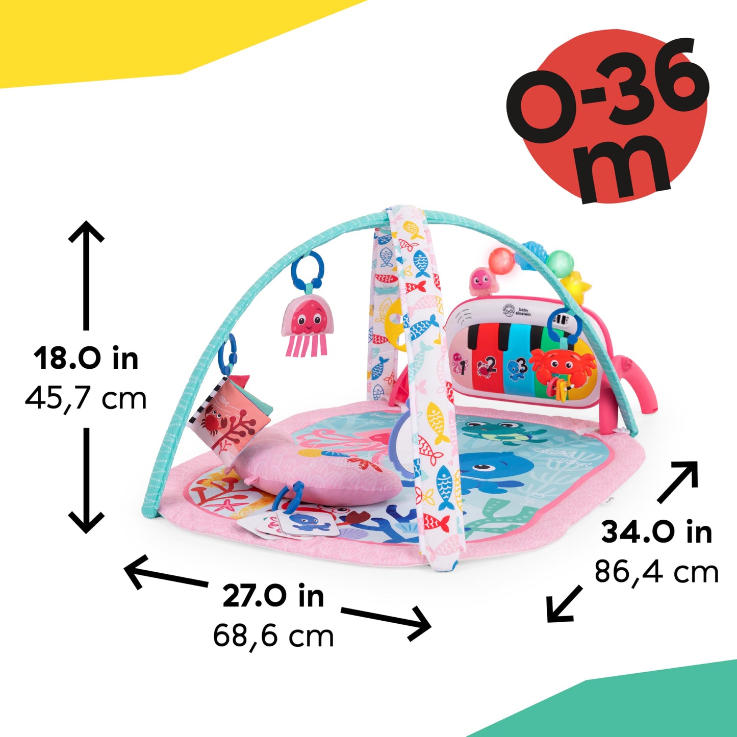 Baby Einstein Tapis d'Éveil 4-en-1 Kickin' Tunes — Piano, Musique & Langues | 0-36 Mois