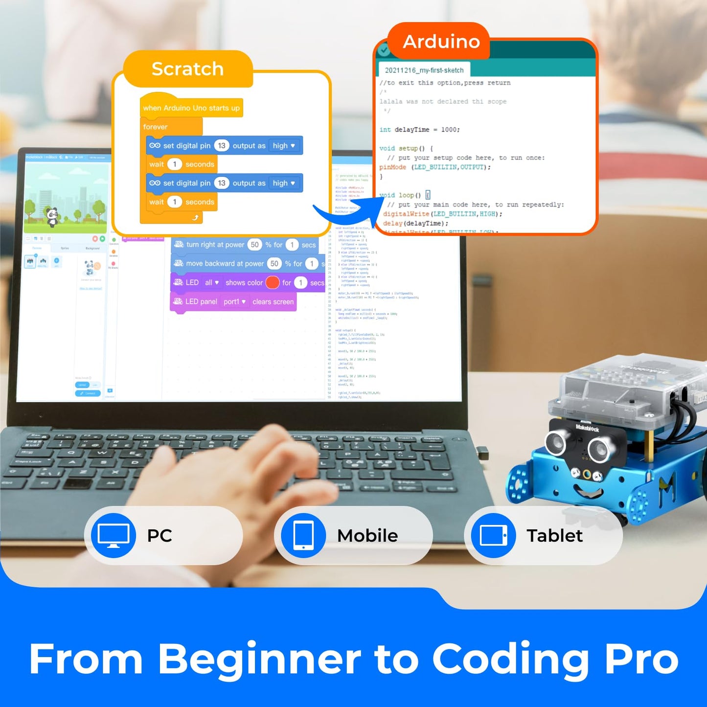 Kit Robot Makeblock mBot avec Boîte de Codage Scratch – Projets STEM pour Enfants 8-12 ans | Programmation Scratch & Arduino