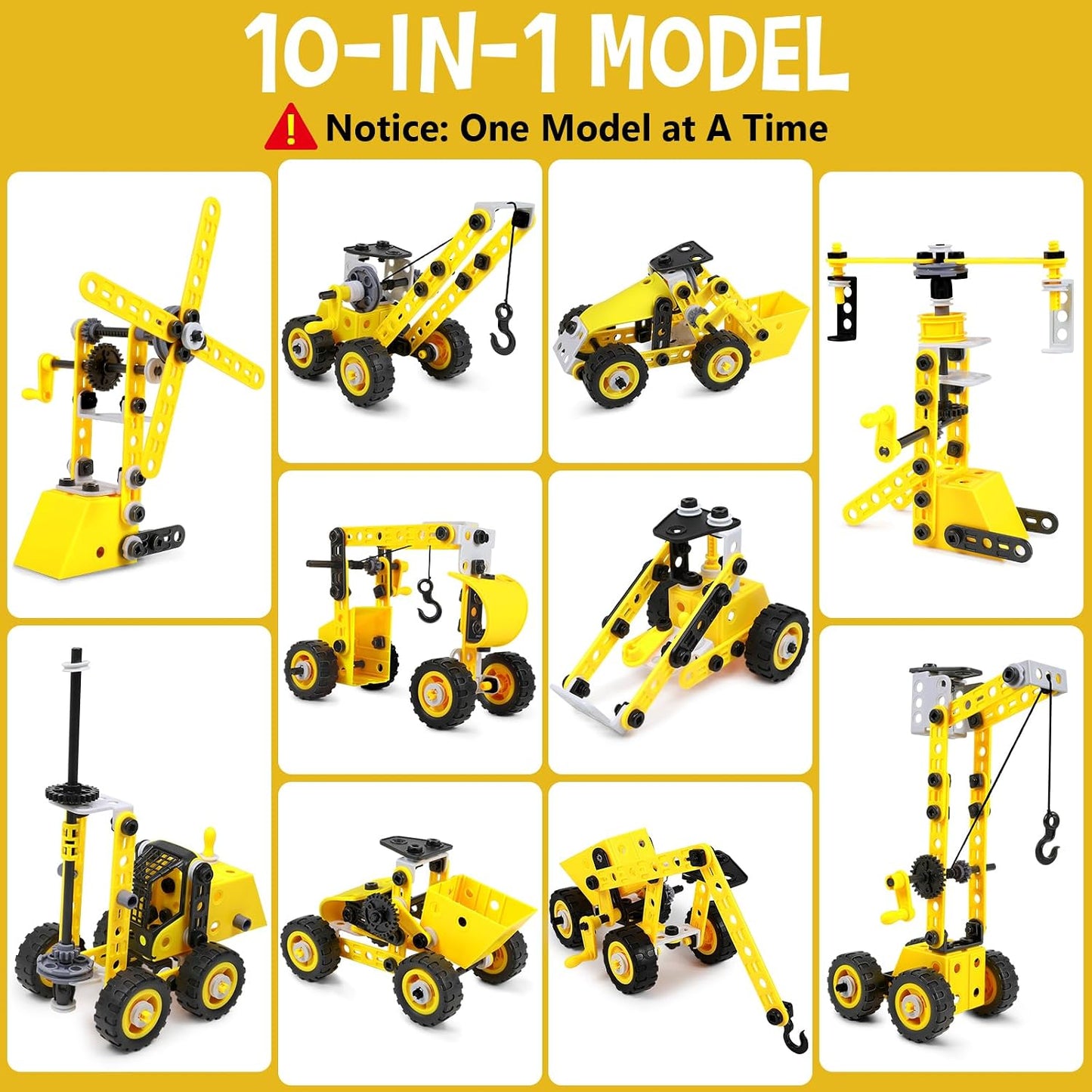 Kit STEM 10 en 1 – Véhicules de Construction | 100 Pièces | Dès 4 ans