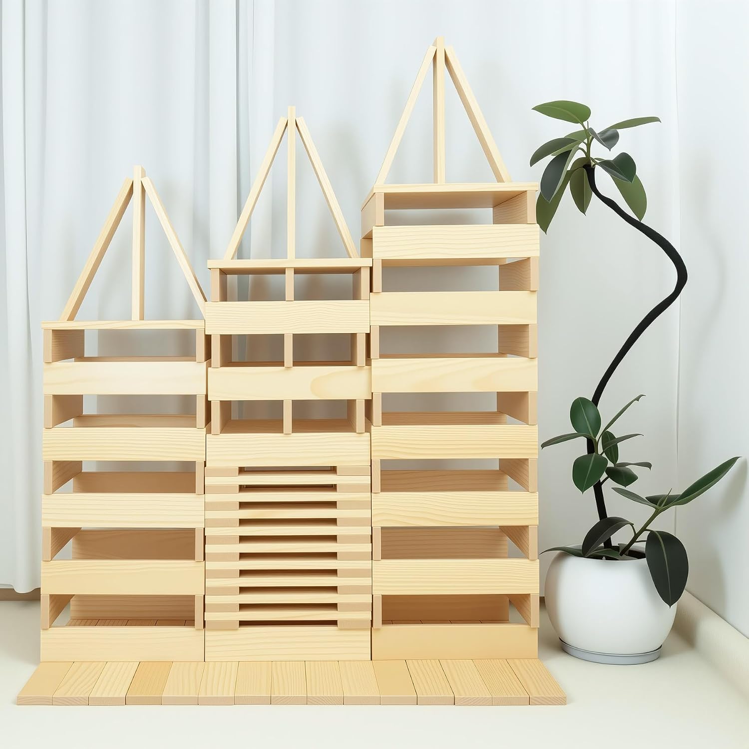 Blocs de construction géants Archimedes – Ensemble STEM XXL en bois naturel (32 pcs, 50 cm) pour enfants 3-8 ans - LumeraKids