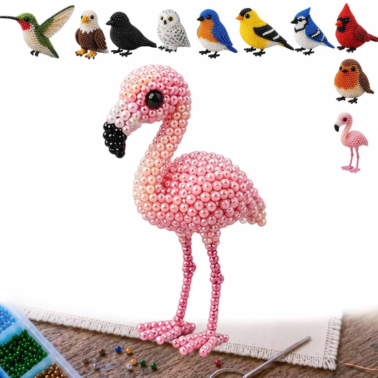 Kit DIY Oiseaux en perles 3D – Broderie artisanale pour adultes et débutants