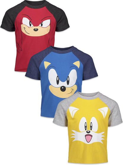 Lot de 3 T-Shirts Raglan Sonic the Hedgehog | 100% Coton | Licence Officielle SEGA | 2T à 18-20