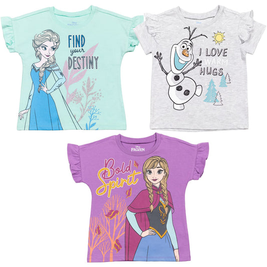 Pack 4 T-Shirts Manches Courtes Disney Princesses | 100% Coton | Imprimé Pailleté