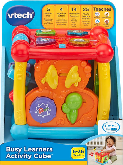 VTech Cube d'Activités Busy Learners — 5 Faces Interactives, Musique & Lumières | 6 Mois à 3 Ans