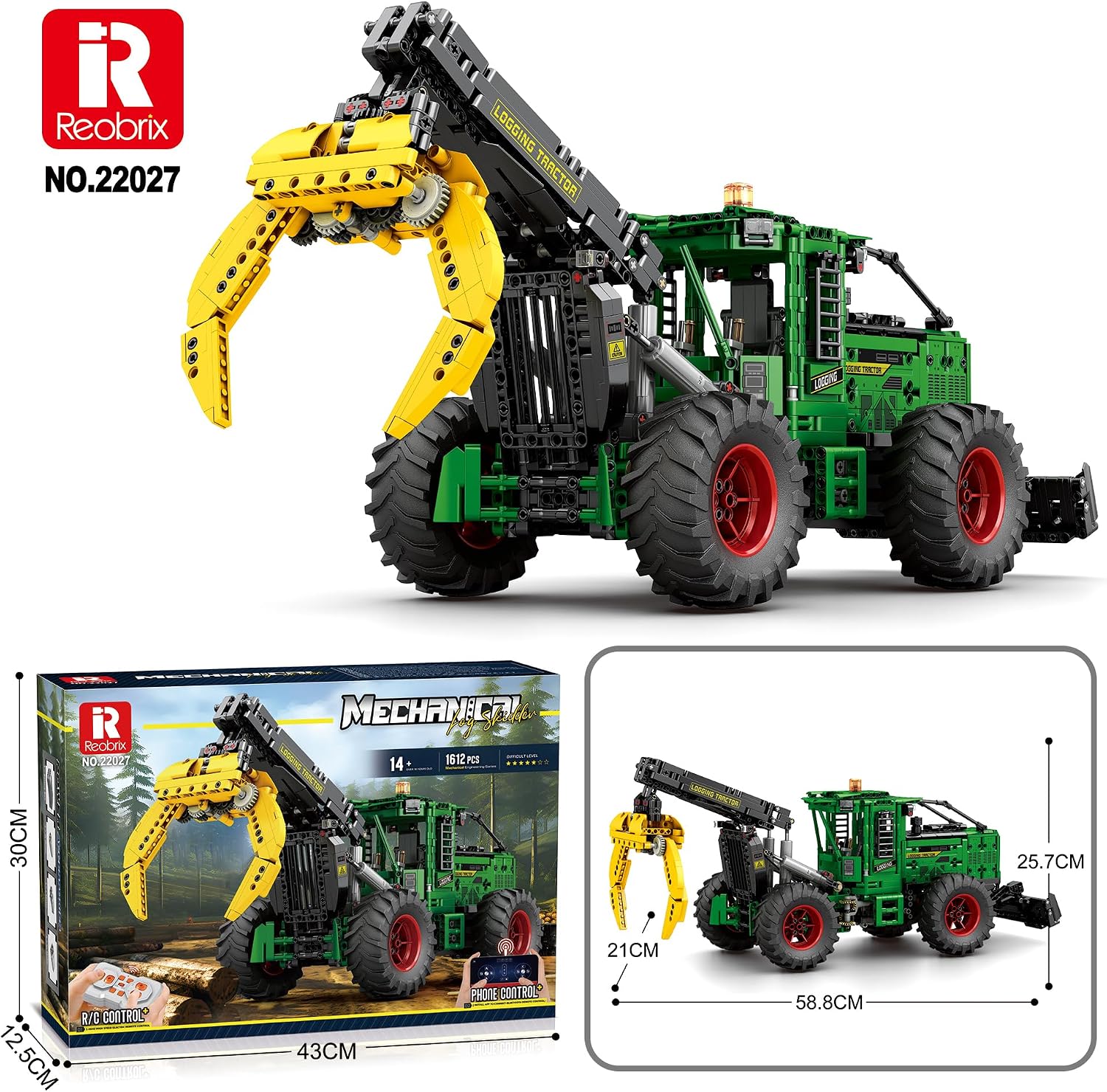Reobrix Technic 22027 – Débusqueuse Forestière Télécommandée, Kit de Construction RC, 1612 pièces, pour Ados 14+ et Adultes - LumeraKids