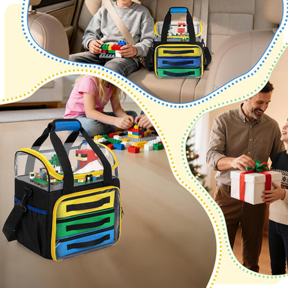 Rexmica – Lot de 4 Sacs de Rangement Jouets | 1 Grand + 3 Petits | Double couche & fenêtre transparente | Briques & LEGO - LumeraKids