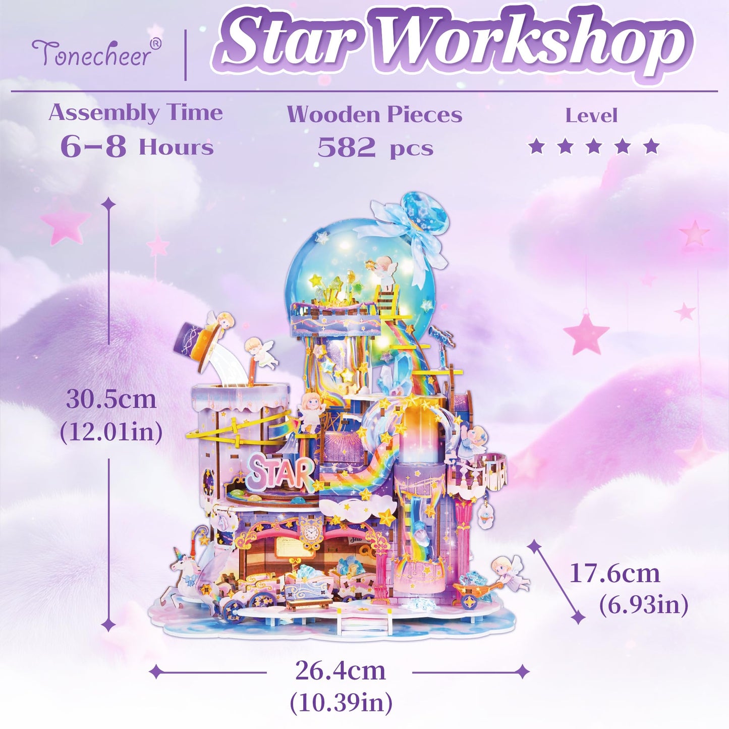 Tonecheer – Puzzle 3D en Bois Candy Workshop | Kit Maquette Mécanique avec Musique & Lumières