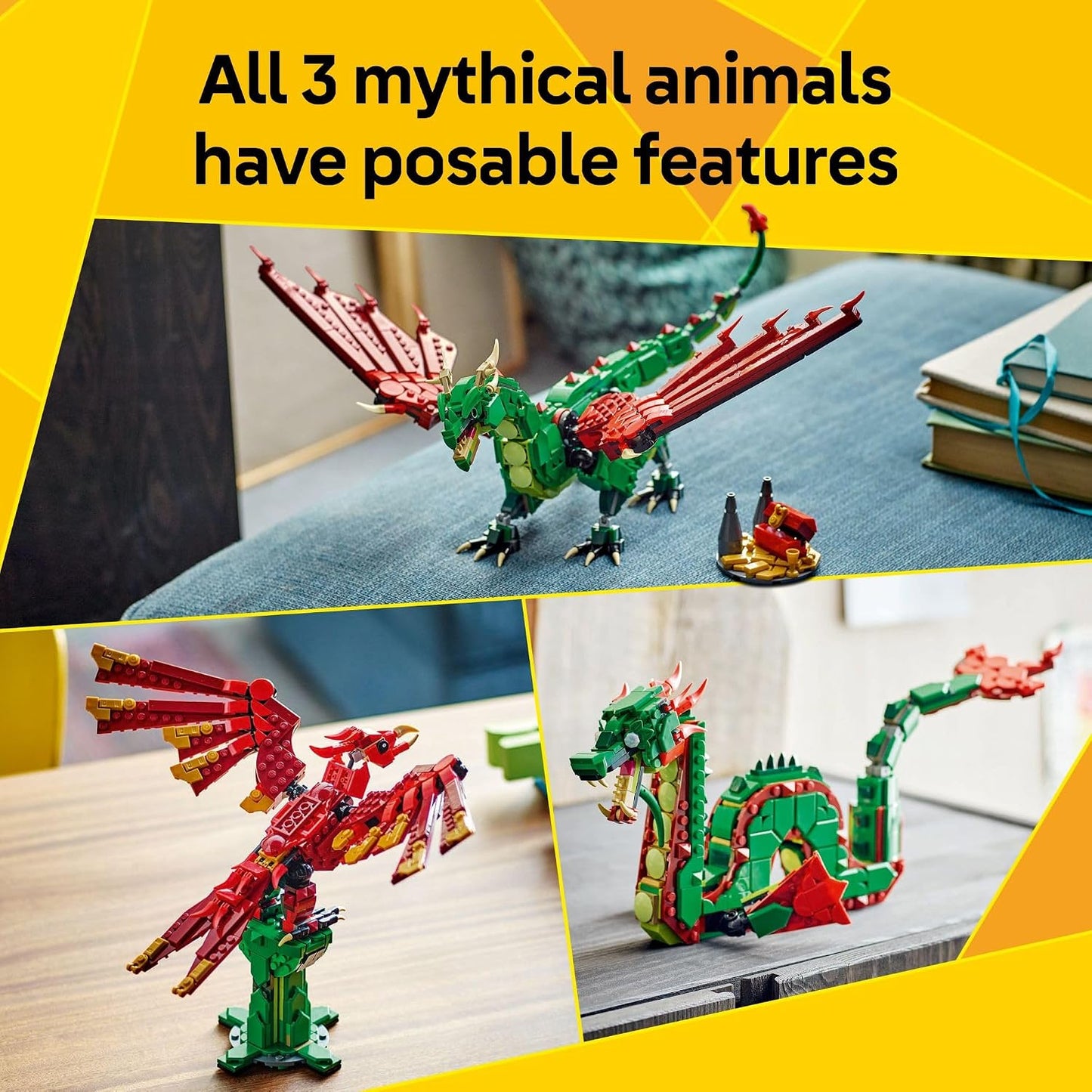 LEGO Creator 3-en-1 Dragon Médiéval – Dragon, Serpent de Mer ou Phénix (31161) - LumeraKids