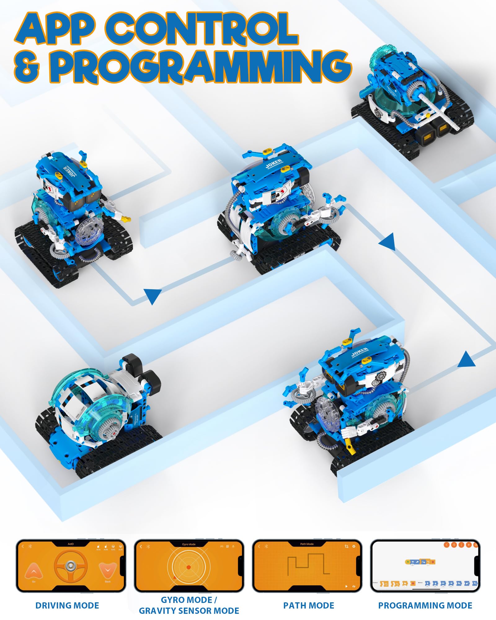 Opmind 5-in-1 STEM RC Robot Building kit, 478Pcs App Coding, Boys Age 6-12 | 1 set transforms into 5 models, Kids DIY Sound Light Interactive Science Set, LED eyes, coding play. Christmas Birthday Gifts - LumeraKids