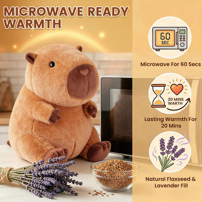 Peluche Capybara Chauffante & Rafraîchissante – Soulagement Naturel, Parfum Lavande | Cadeau Enfants & Adultes