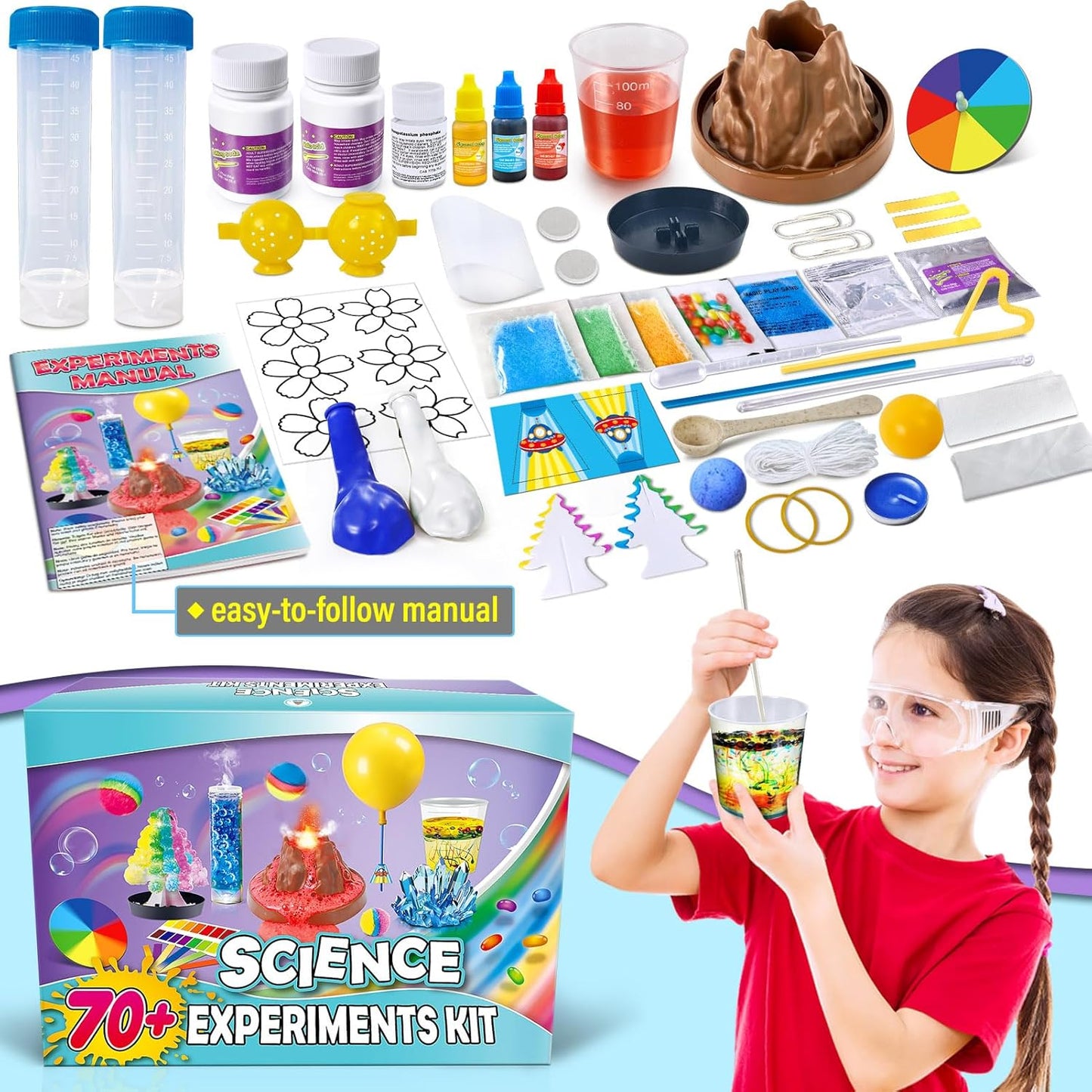 Kit de sciences UNGLINGA – 70+ expériences pour enfants | Chimie, physique, volcan | Jouets éducatifs STEM, cadeau idéal pour jeunes scientifiques
