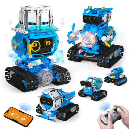 Opmind 5-in-1 STEM RC Robot Building kit, 478Pcs App Coding, Boys Age 6-12 | 1 set transforms into 5 models, Kids DIY Sound Light Interactive Science Set, LED eyes, coding play. Christmas Birthday Gifts - LumeraKids