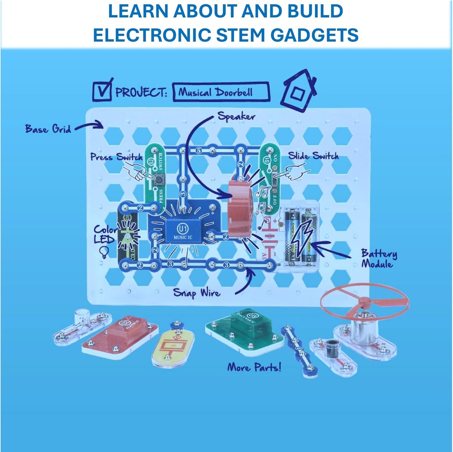 Elenco Snap Circuits Jr. SC-100 Electronics Exploration Kit, Over 100 Projects, Full Color Project Manual, 30 + Snap Circuits Parts, STEM Educational Toy for Kids 8 +, Black - Jouets & Éveil - LumeraKids