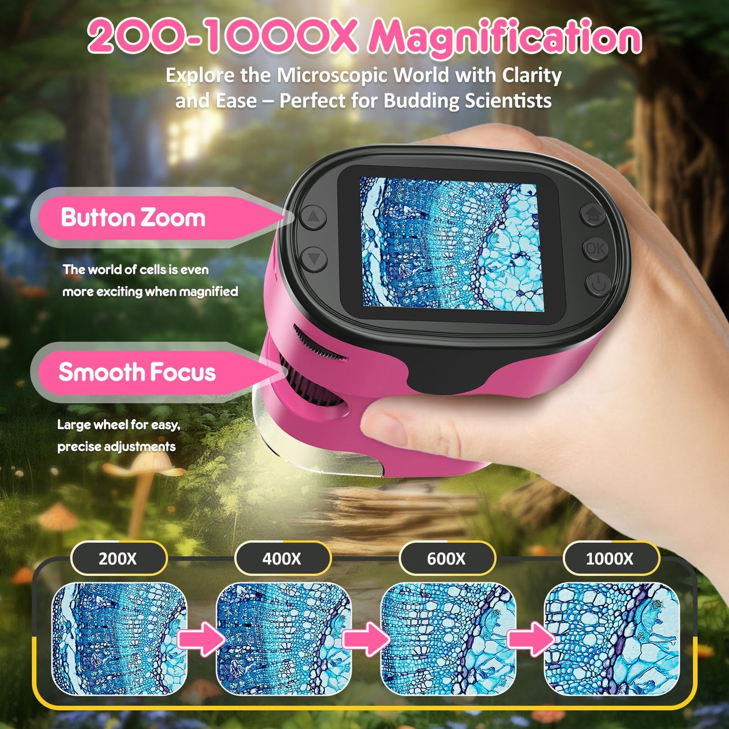 Microscope Numérique Portable 1000X pour Enfants – Écran 4K 2,0", Rechargeable, Kit de Lames Inclus – Jouet Scientifique Éducatif, Cadeau Filles et Garçons 4-12 ans - Jouets & Éveil - LumeraKids
