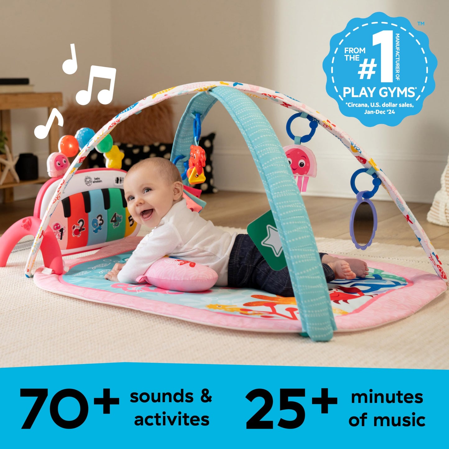 Baby Einstein Tapis d'Éveil 4-en-1 Kickin' Tunes — Piano, Musique & Langues | 0-36 Mois