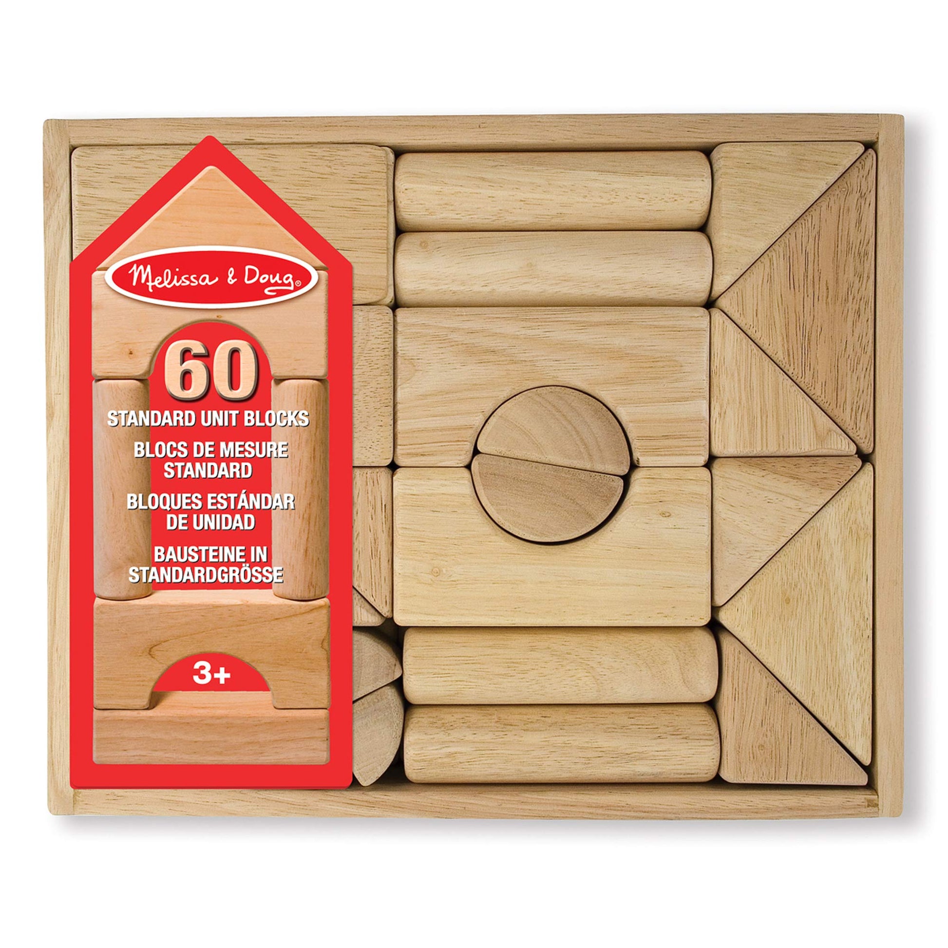 Melissa & Doug – Blocs de construction en bois (60 pièces) avec bac de rangement - LumeraKids