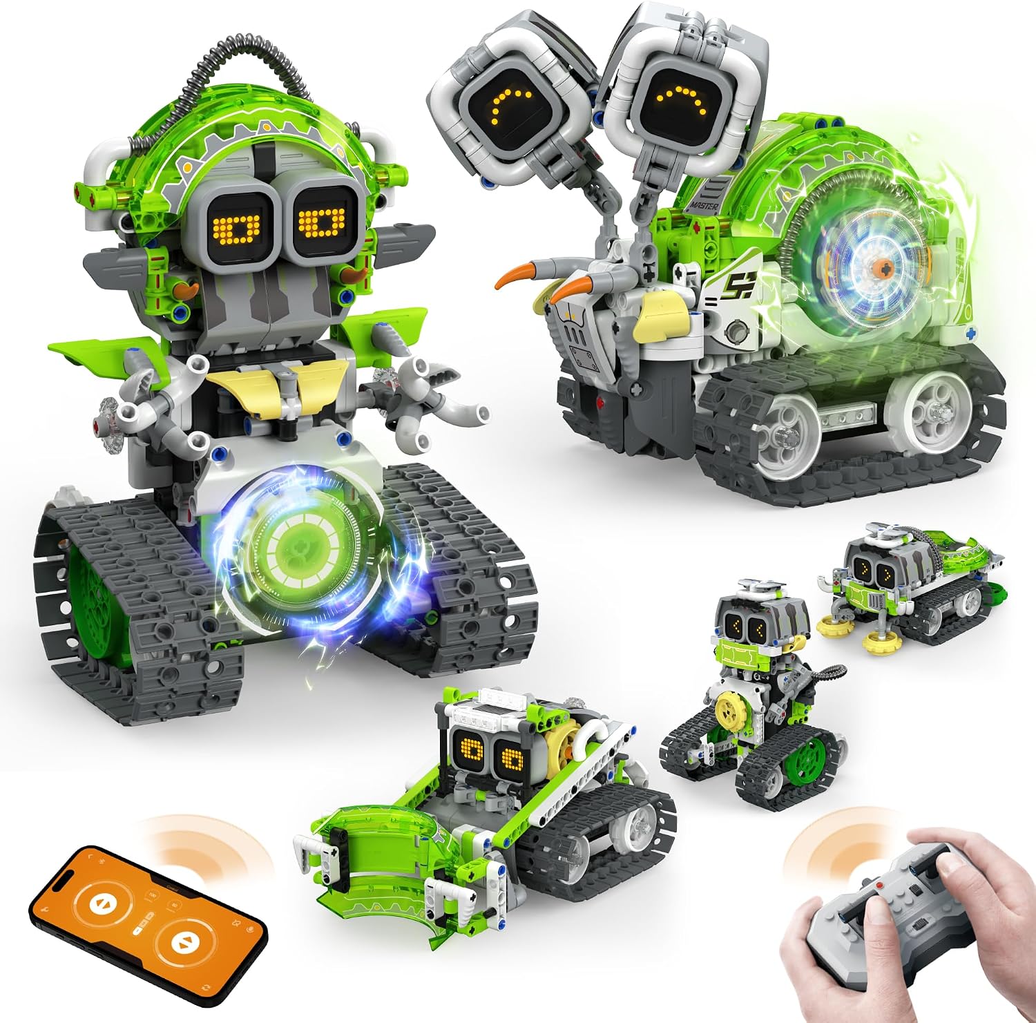 Opmind 5-in-1 STEM RC Robot Building kit, 478Pcs App Coding, Boys Age 6-12 | 1 set transforms into 5 models, Kids DIY Sound Light Interactive Science Set, LED eyes, coding play. Christmas Birthday Gifts - LumeraKids