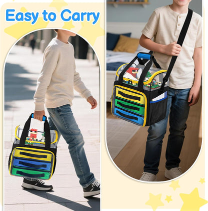 Rexmica – Lot de 4 Sacs de Rangement Jouets | 1 Grand + 3 Petits | Double couche & fenêtre transparente | Briques & LEGO - LumeraKids