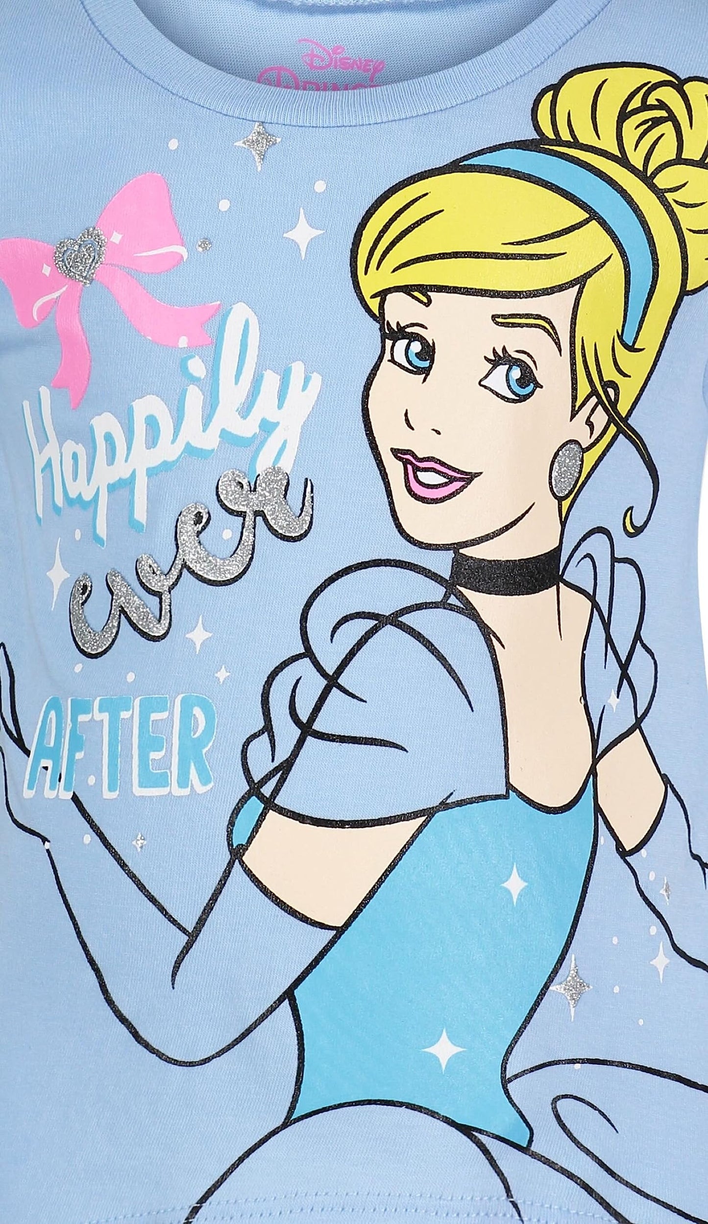 Pack 4 T-Shirts Manches Courtes Disney Princesses | 100% Coton | Imprimé Pailleté