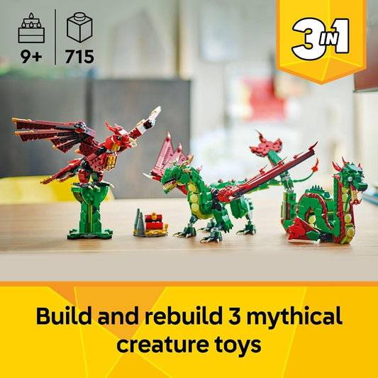 LEGO Creator 3-en-1 Dragon Médiéval – Dragon, Serpent de Mer ou Phénix (31161) - LumeraKids