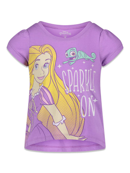 Pack 4 T-Shirts Manches Courtes Disney Princesses | 100% Coton | Imprimé Pailleté